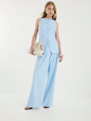 River Island Blue Linen Wide Leg Trousers - Image 1 of 6