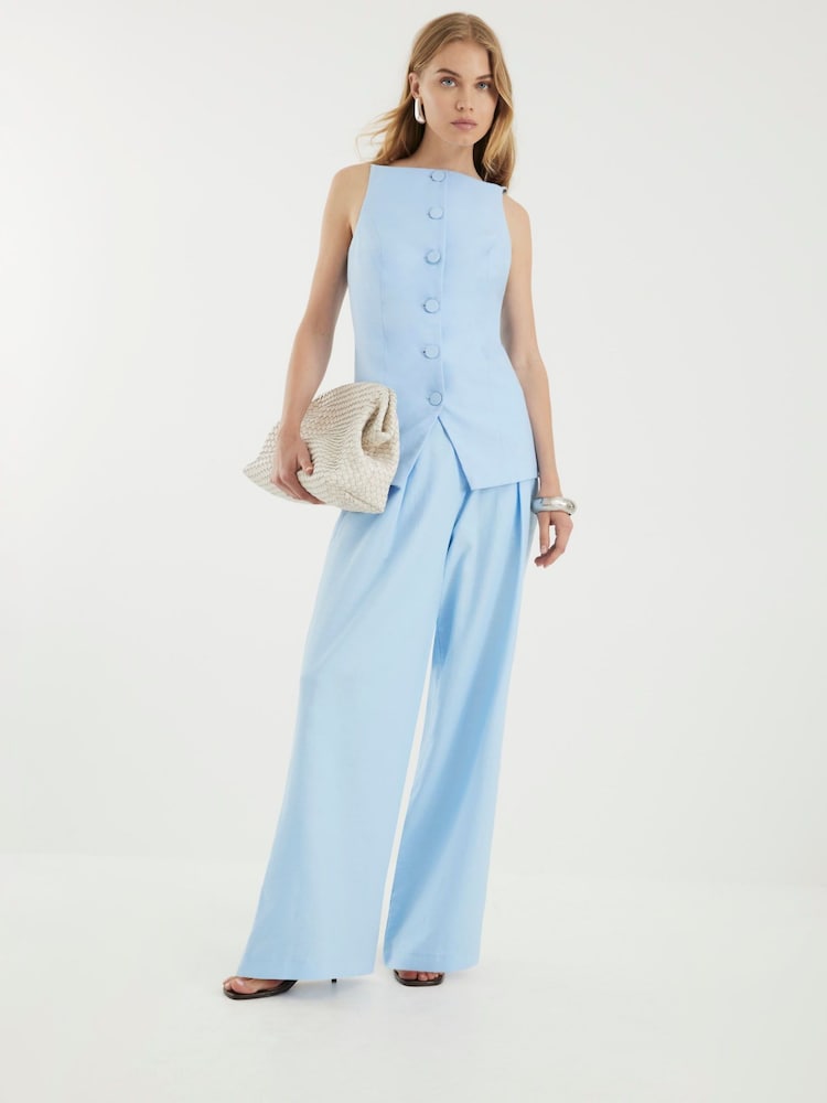 River Island Blue Linen Wide Leg Trousers - Image 1 of 6