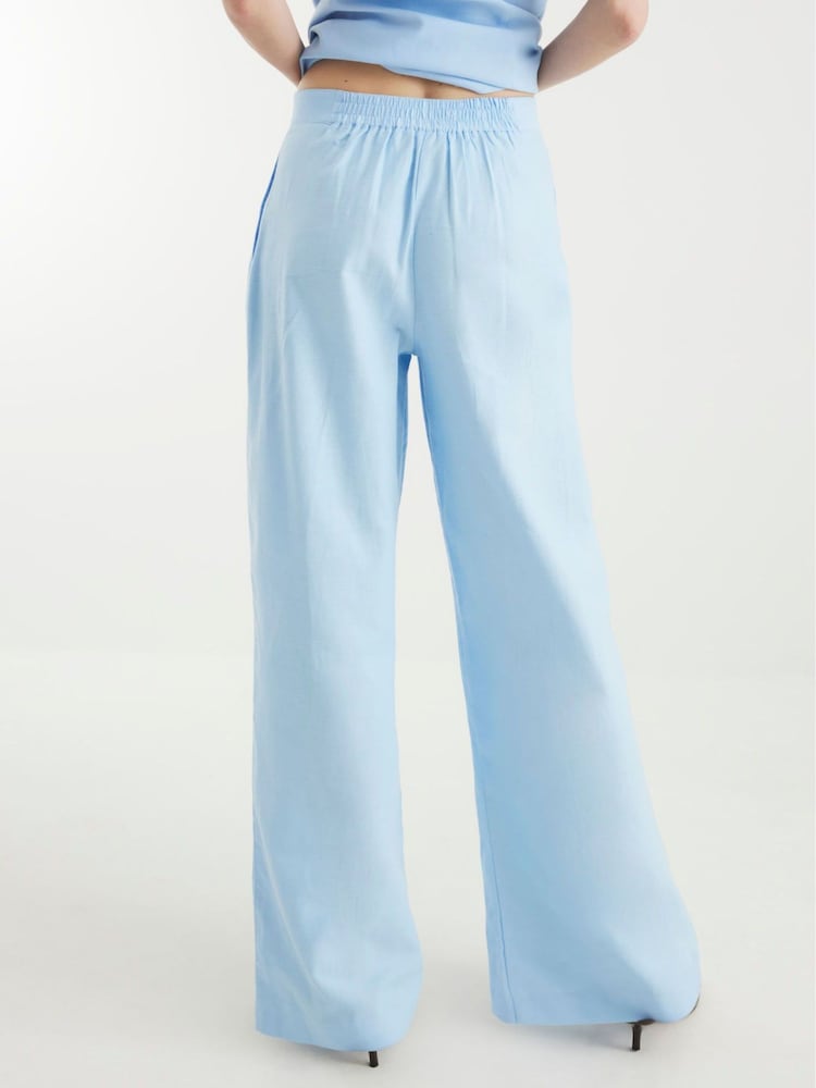 River Island Blue Linen Wide Leg Trousers - Image 2 of 6