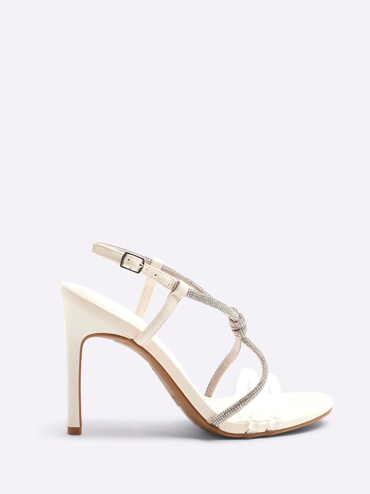 River Island White Embellished Twist Front Heeled Sandals - Image 2 of 6