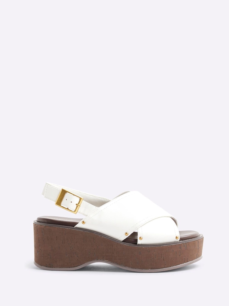 River Island White Cross Strap Slingback Wedge Sandals - Image 2 of 6