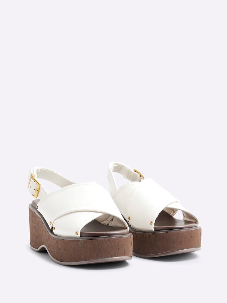 River Island White Cross Strap Slingback Wedge Sandals - Image 3 of 6