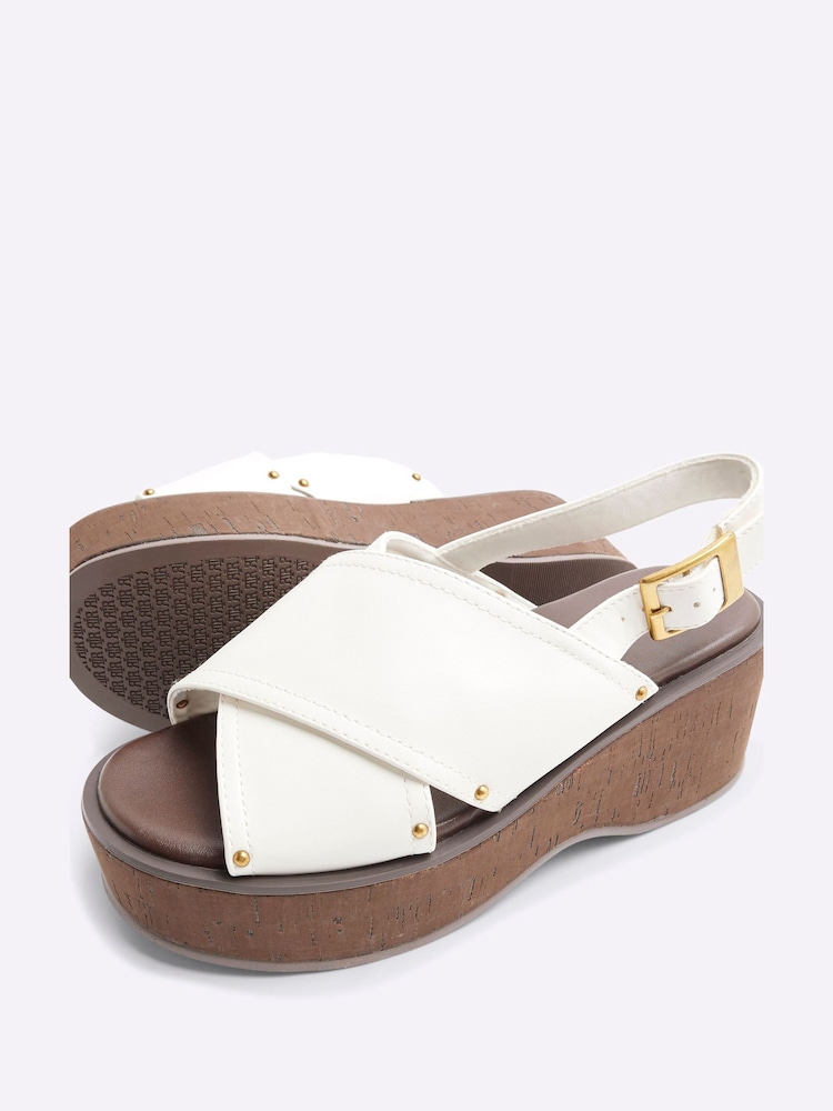 River Island White Cross Strap Slingback Wedge Sandals - Image 6 of 6
