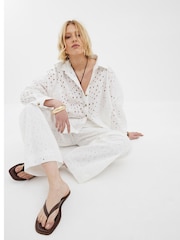 River Island White Oversized Broderie 100% Cotton Shirt - Image 3 of 4