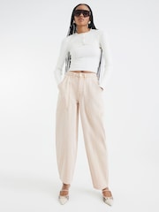 River Island Cream Barrel Denim 100% Cotton Trousers - Image 1 of 4