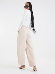 River Island Cream Barrel Denim 100% Cotton Trousers - Image 2 of 4