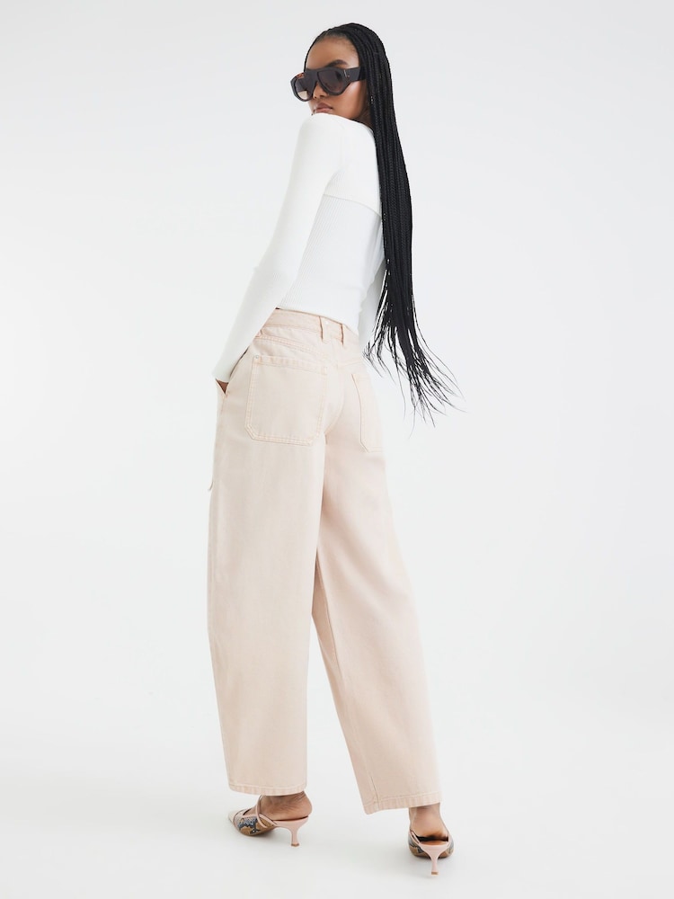 River Island Cream Barrel Denim 100% Cotton Trousers - Image 2 of 4