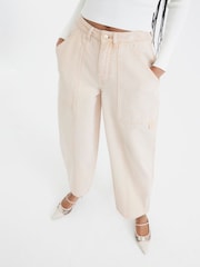 River Island Cream Barrel Denim 100% Cotton Trousers - Image 3 of 4