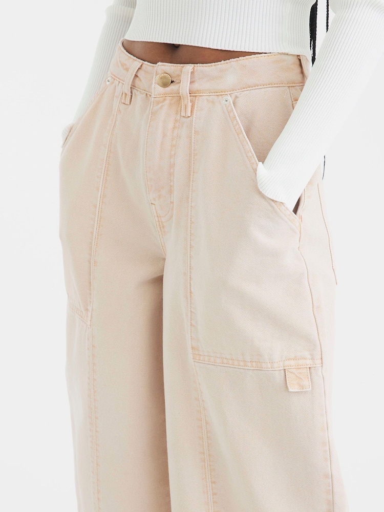 River Island Cream Barrel Denim 100% Cotton Trousers - Image 4 of 4