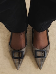 River Island Black Raffia Point Flat Court Shoes - Image 1 of 1