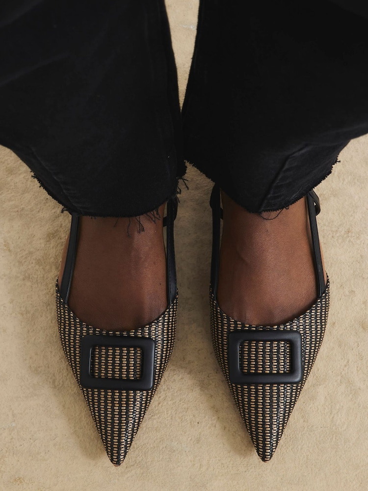 River Island Black Raffia Point Flat Court Shoes - Image 1 of 1