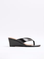 River Island Black Toe Thong Wedge Sandals - Image 1 of 5
