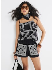 River Island Black Cutwork 100% Cotton Shorts - Image 1 of 4