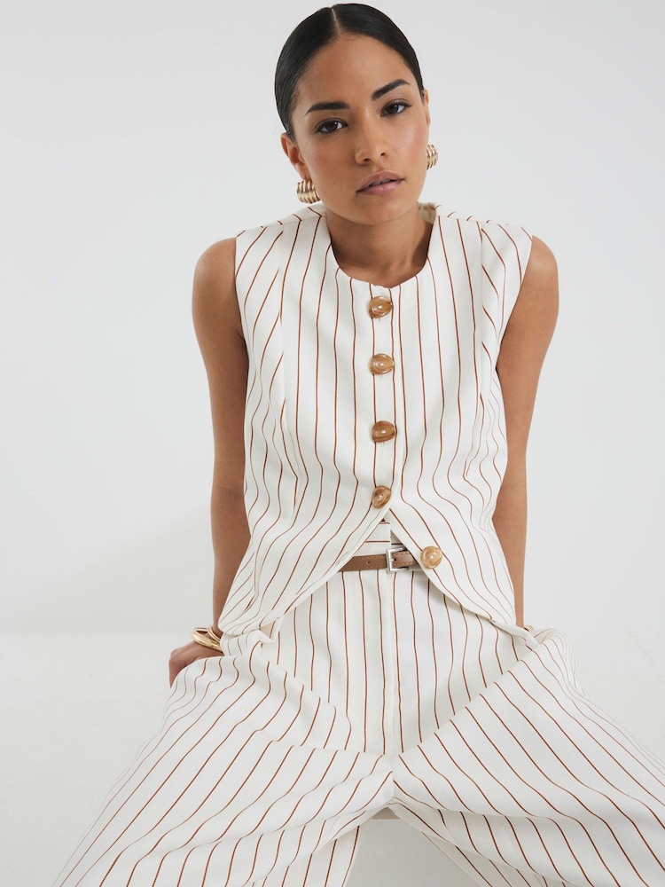 River Island White Petite Stripe High Neck Fitted Waistcoat - Image 1 of 4 River Island White Petite Stripe High Neck Fitted Waistcoat - Image 1 of 4