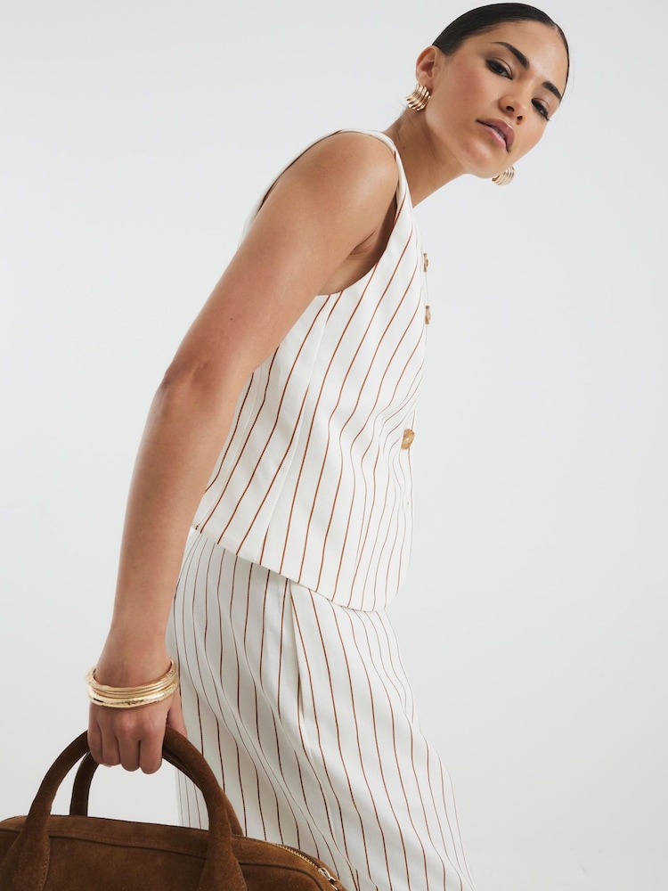 River Island White Petite Stripe High Neck Fitted Waistcoat - Image 2 of 4