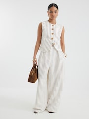 River Island White Petite Stripe High Neck Fitted Waistcoat - Image 3 of 4