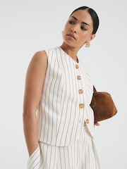 River Island White Petite Stripe High Neck Fitted Waistcoat - Image 4 of 4