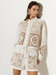 River Island Cream Cutwork Linen Shirt - Image 1 of 6
