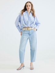 River Island Blue Lemon Stripe Printed 100% Cotton Shirt - Image 2 of 4