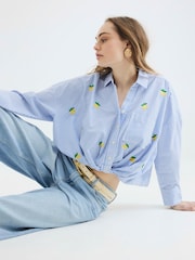 River Island Blue Lemon Stripe Printed 100% Cotton Shirt - Image 3 of 4