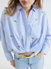 River Island Blue Lemon Stripe Printed 100% Cotton Shirt - Image 4 of 4