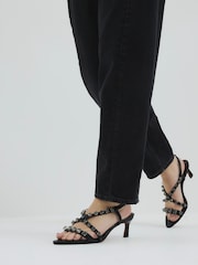 River Island Black Gem Detail Heeled Sandals - Image 1 of 6