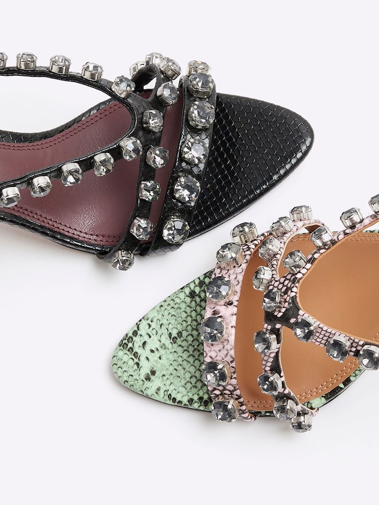 River Island Black Gem Detail Heeled Sandals - Image 6 of 6