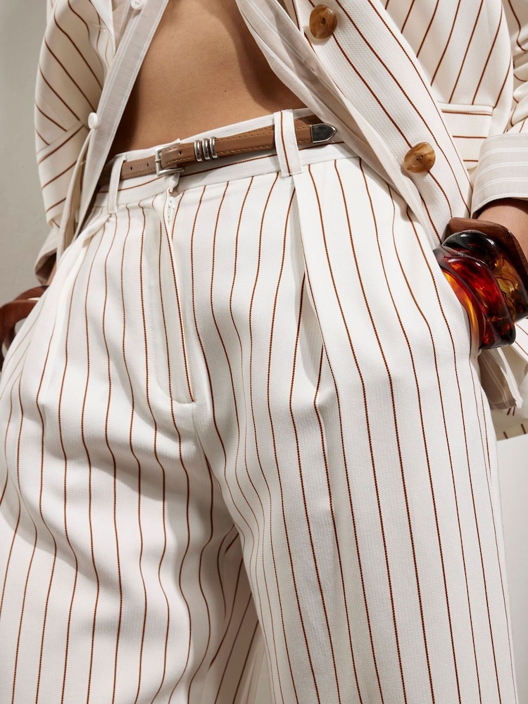 River Island White Stripe Belted Wide Leg Trousers - Image 4 of 4 River Island White Stripe Belted Wide Leg Trousers - Image 4 of 4