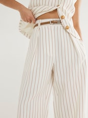 River Island White Petite Stripe Belted Wide Leg Trousers - Image 4 of 4