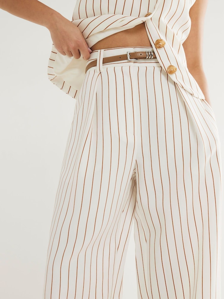 River Island White Petite Stripe Belted Wide Leg Trousers - Image 4 of 4