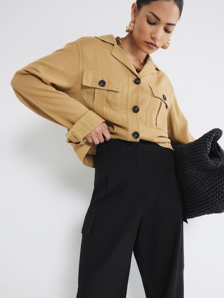 River Island Petite linnen broek met wijde pijpen van 100% katoen - Image 3 of 4