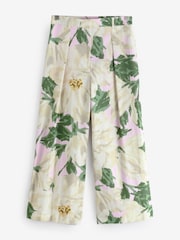 River Island Cream Petite Floral Wide Leg Trousers - Image 1 of 1