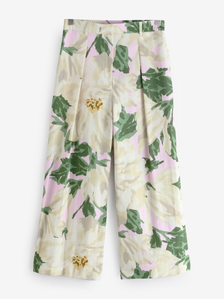 River Island Cream Petite Floral Wide Leg Trousers - Image 1 of 1
