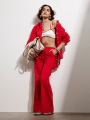 River Island Red Broderie 100% Cotton Trousers - Image 1 of 4