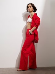 River Island Red Broderie 100% Cotton Trousers - Image 2 of 4