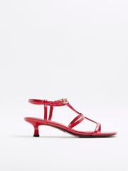 River Island Red T-Bar Kitten Heel Sandals - Image 1 of 2