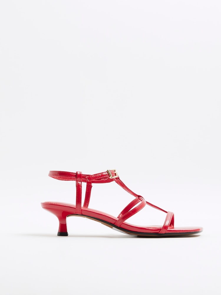 River Island Red T-Bar Kitten Heel Sandals - Image 1 of 2