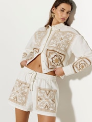 River Island Cream Cutwork 100% Cotton Shorts - Image 3 of 6