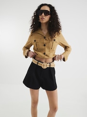 River Island Black Structured Raffia Belted Shorts - Image 1 of 4