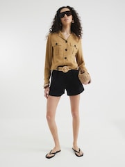 River Island Black Structured Raffia Belted Shorts - Image 3 of 4