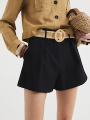 River Island Black Structured Raffia Belted Shorts - Image 4 of 4