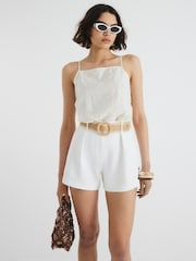 River Island White Structured Raffia Belted Shorts - Image 1 of 4