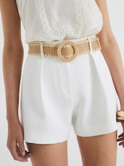 River Island White Structured Raffia Belted Shorts - Image 4 of 4