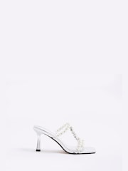 River Island Silver Pearl Detail Heeled Sandals - Image 2 of 6