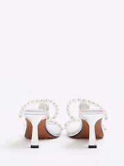 River Island Silver Pearl Detail Heeled Sandals - Image 4 of 6