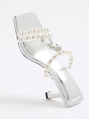 River Island Silver Pearl Detail Heeled Sandals - Image 6 of 6