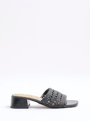 River Island Black Woven Block Heel Sandals - Image 1 of 5