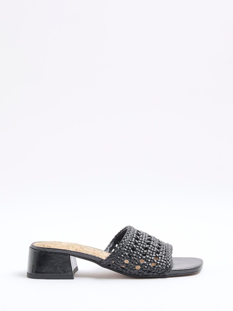 River Island Black Woven Block Heel Sandals - Image 1 of 5 River Island Black Woven Block Heel Sandals - Image 1 of 5