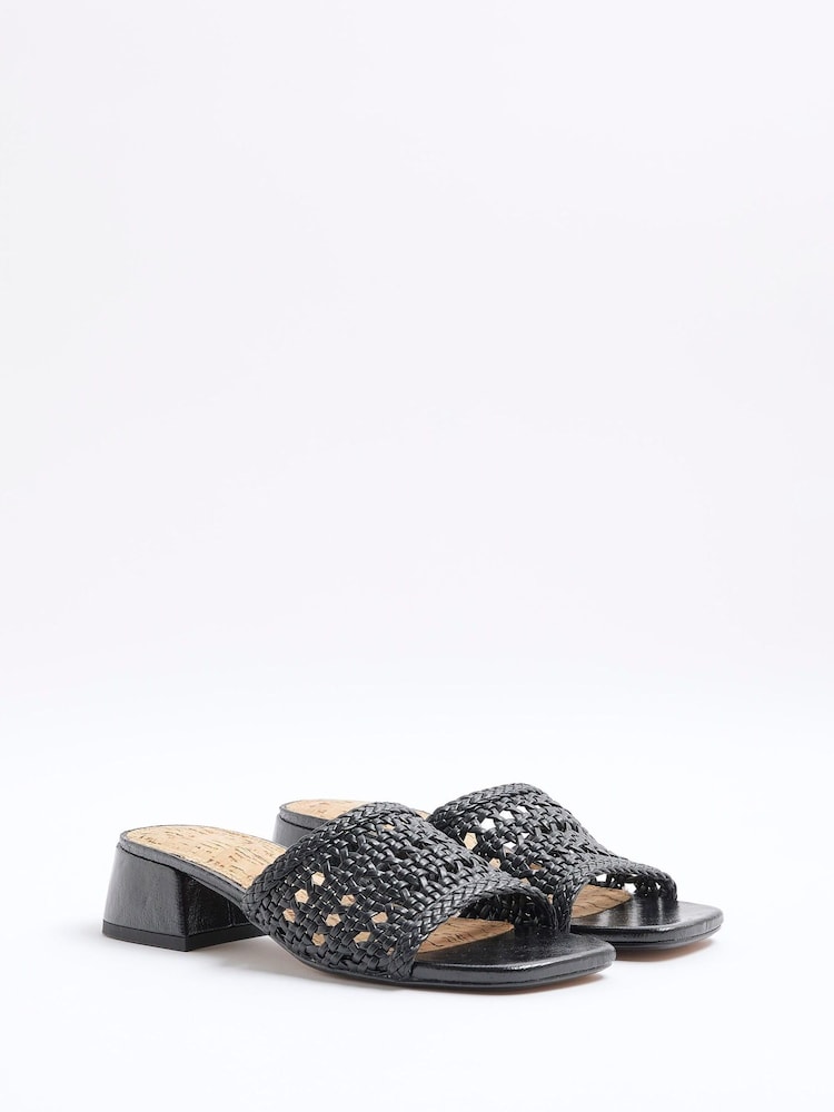 River Island Black Woven Block Heel Sandals - Image 2 of 5 River Island Black Woven Block Heel Sandals - Image 2 of 5