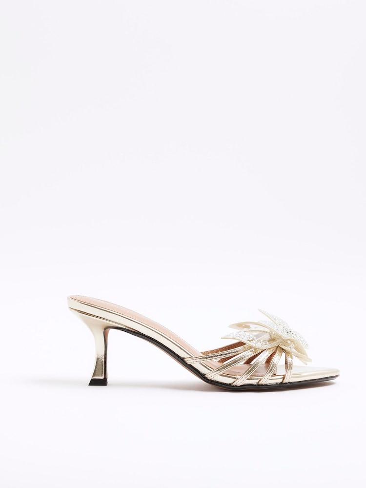 River Island Gold Butterfly Heeled Mules - Image 1 of 5